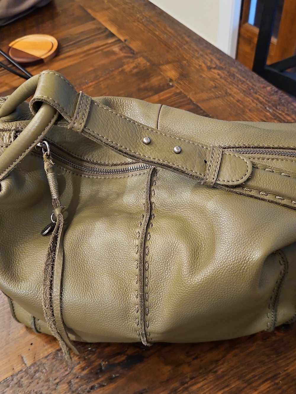 The Sak Hobo Olive Green Leather Shoulder Bag